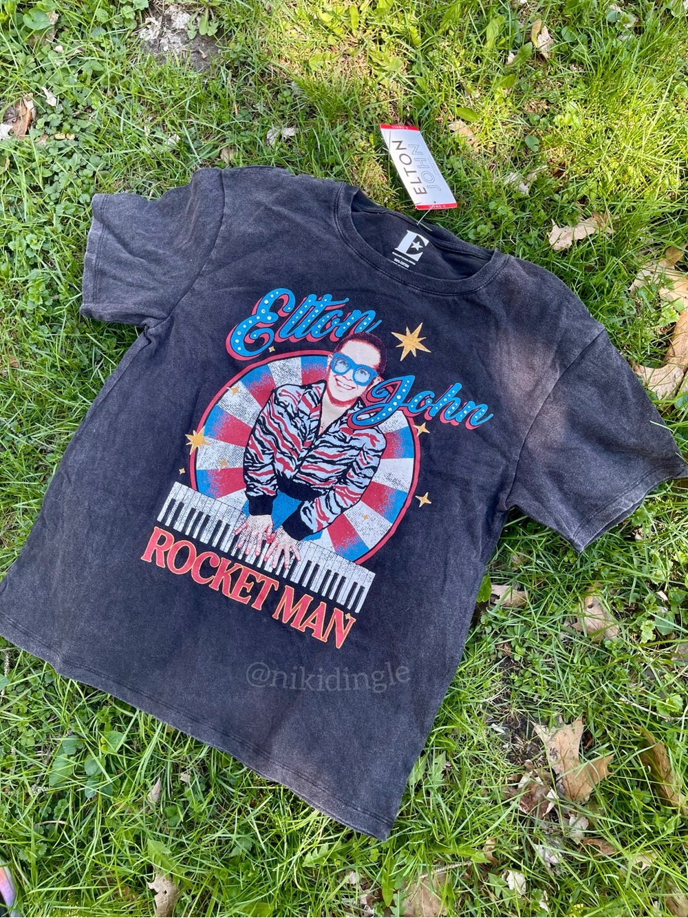 NEW Elton John Rocket Man faded vintage style Tee T-shirt Bling Cotton Band XS